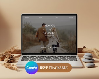 Old Money Wedding Website Template, RSVP Countdown, Music, Editable Canva Digital Save the Date