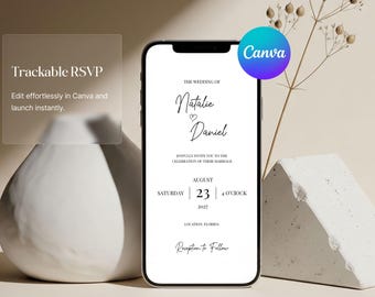 Video Wedding Invitation Template, Animated Mobile Canva Invite with RSVP, Digital Save the Date