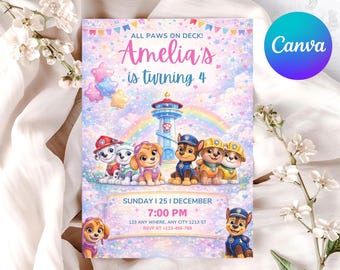 Paw Patrol Birthday Invitation, Editable Kids Party Template (Digital Download)