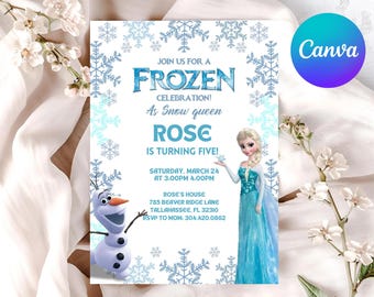 Frozen Elsa Anna Birthday Invitation, Editable Snow Queen Party Invite (Digital Download)