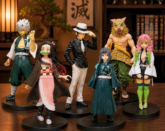 Conjunto de figuras Demon Slayer, bonecos de ação personalizados inspirados no anime Tanjiro e Nezuko, item de colecionador.