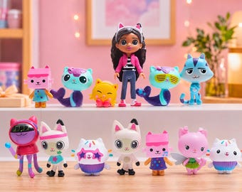 Conjunto de Bonecas Gabby para Casa de Bonecas, 13 Peças Colecionáveis Personalizadas, Brinquedos de Desenho Animado, Presente de Aniversário para Crianças