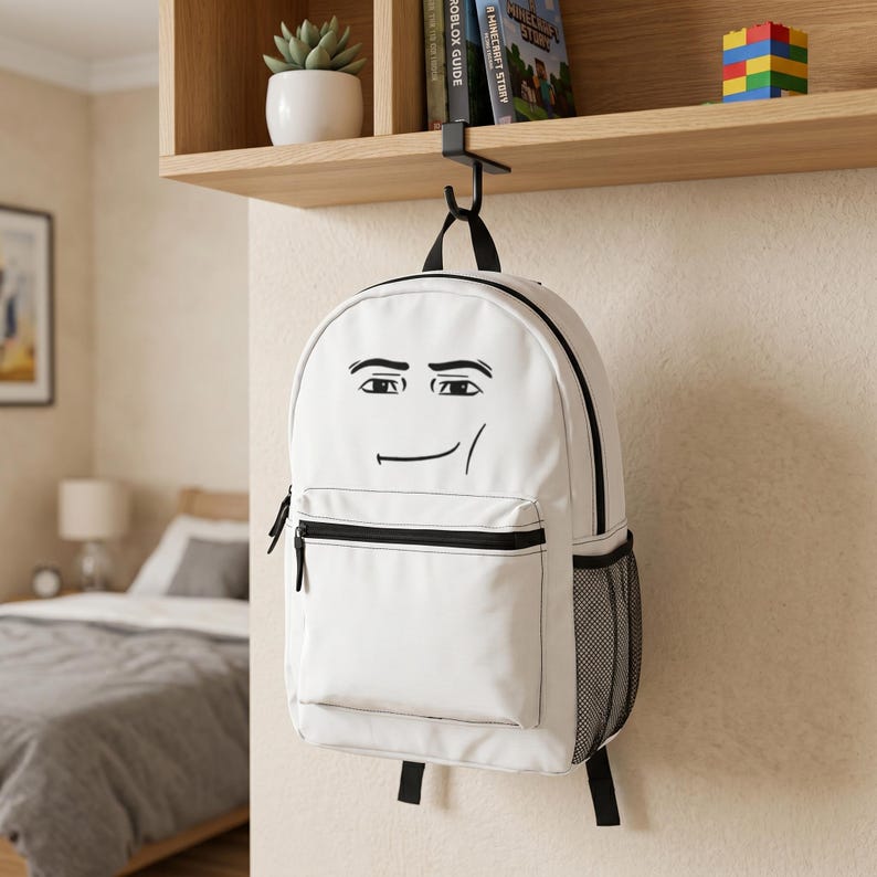 Funny Meme Face Backpack, Minimalist White School Bag, Sarcastic Face ...