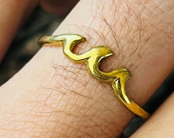 Wave Brass Ring | Minimalist Wave Band Ring | Gold Plated Brass Jewelry | Women Ring | Simple Curved Stacking Ring