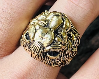 Löwenkopf Herren Messing Ring | Grobstrick Tier Ring | Messing-Statement-Schmuck