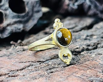 Tigerauge Ring aus Messing | Tigerauge Statement Ring | Boho Edelstein Ring | Verstellbarer Messingring für Frauen
