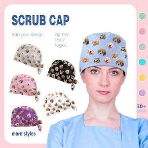 Personalized Scrub Cap with Dog Face, Custom Pet Photo Surgical Hat
