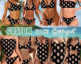 Custom Face Swimsuit, Personalized Photo Bikini, One-Piece Bathing Suit, Bachelorette Party Bikini