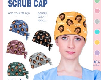 Gorro quirúrgico con nombre personalizado y cara, gorro quirúrgico personalizado con foto
