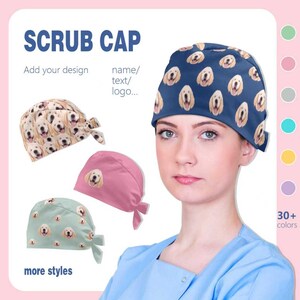 Cuffia chirurgica personalizzata con volto/logo, cappello chirurgico con foto personalizzata