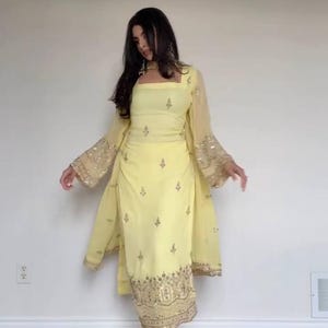Designer Natural Crepe 3-Piece Salwar Set, Sequence Thread Work Dupatta