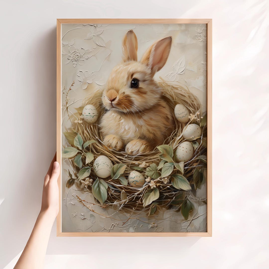 Easter Bunny Nursery Wall Art, Vintage Pastel Spring Egg Wreath, Easter ...