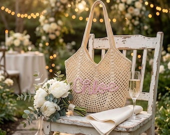 Personalized Crochet Beach Tote Bag, Custom Name Beach Bag for Women, Handmade Crochet Shoulder Bag, Bridesmaid Gift, Birthday Gift for Her