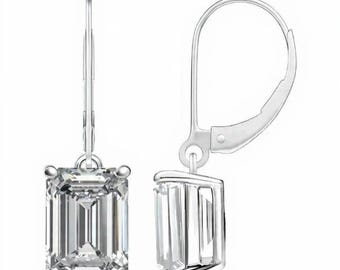 5 CTW Moissanite Liver Back Earrings Emerald Cut 2.50 Carat Each 925 Sterling Silver
