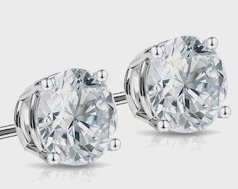 4 CTW Moissanite Stud Earrings Round Cut 2 Carat Each 925 Sterling Silver