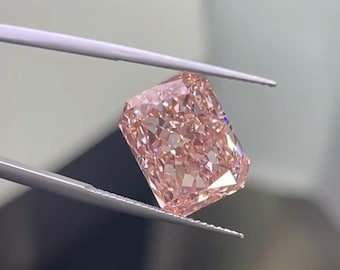 GRA Certified Pink Radiant Cut Moissanite Loose Stone (10x8mm, 3.50 ctw)
