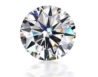 May include: A round-cut diamond with numerous facets, reflecting light and creating a brilliant sparkle. The diamond is set against a white background, with a subtle shadow beneath it. The gemstone is a symbol of luxury and elegance.