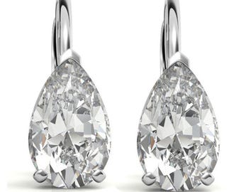 4 CTW Moissanite Liver Back Earrings Pear Cut 2 Carat Each 925 Sterling Silver