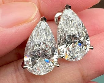 14 CTW Moissanite Lever back Earrings Pear Cut 7 Carat Each 925 Sterling Silver