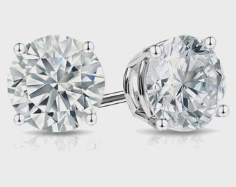 2 CTW Moissanite Stud Earrings Round Cut 1 Carat Each 925 Sterling Silver