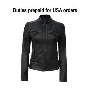Handmade Women Sheepskin Leather Jacket Black – Genuine Leather Motorcycle Jacket | Women Biker Leather Jacket, Fashion Coat image 1