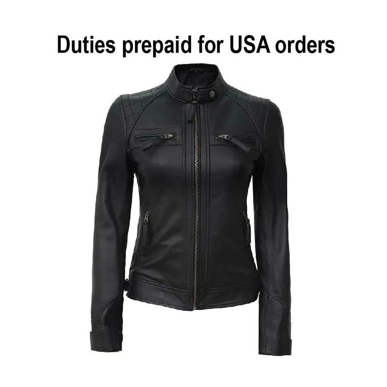 Handmade Women Sheepskin Leather Jacket Black – Genuine Leather Motorcycle Jacket | Women Biker Leather Jacket, Fashion Coat image 1