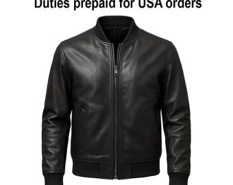 Handmade Men’s Real Leather Bomber Jacket – Handcrafted Genuine Leather Flight Jacket, Classic Black Winter Wear