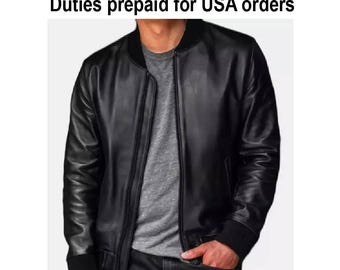 Handmade Men’s Genuine Leather Bomber Jacket – Real Leather Flight Jacket, Classic Black Biker & Winter Coat