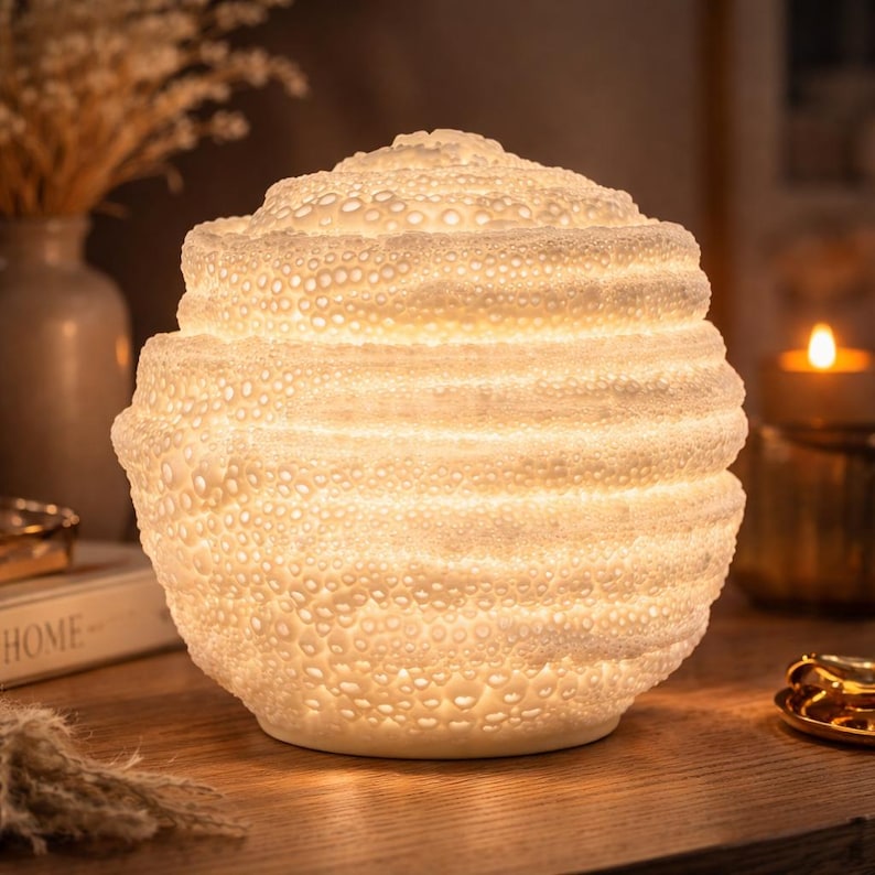 Lámpara de mesa de inspiración coral, luz ambiental con textura oceánica, decoración costera (14 cm)