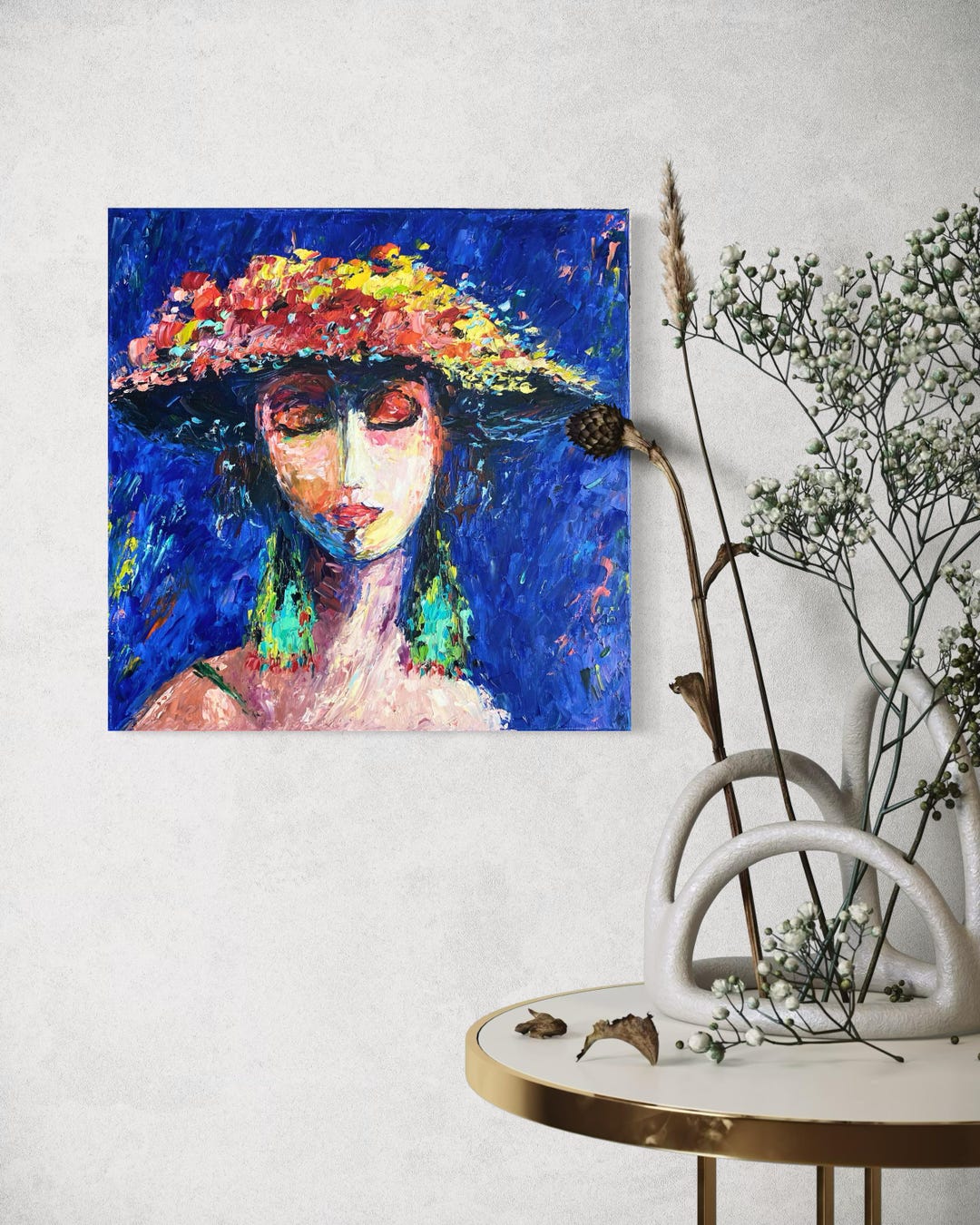 Portrait Woman Flowers Original Oil Painting Artwork Impasto Adfagoty ...