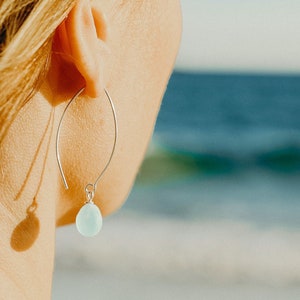 Sea Foam Green (Coke Bottle Color) Sea Glass Eclipse Drop Earrings Sterling Silver Drop Earrings  Beach Glass Mermaid Jewelry Beach Earrings