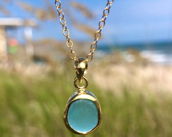 Large Sea Glass Hoop Necklace – Gold Filled Coastal Pendant, Hawaiian Beach Glass Jewelry main image 1