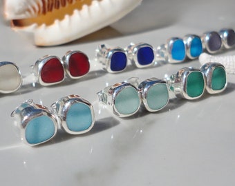Sea Glass Stud Earrings, Sterling Silver Bezeled Beach Glass Earrings,  Mermaid Earrings, Ocean Earrings, Sea Glass Jewelry, Sea Glass Gift