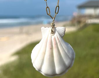 Jacobsschelp schelp ketting natuurlijke schelp hanger 18K vergulde ketting oceaan sieraden strand sieraden boho zomer ketting cadeau voor strandliefhebber