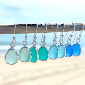 Sea Glass Dangle Earrings Sterling Silver Beach Earrings Ocean Jewelry Mermaid Earrings Sea Glass Jewelry Gift Coastal Vacation Earrings