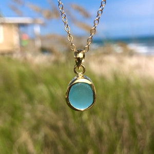 Petite Gold Sea Glass Pendant Necklace 24k Gold Plated Aquamarine Blue Beach Glass Jewelry Ocean Jewelry Birthday Gift Beach Wedding Jewelry