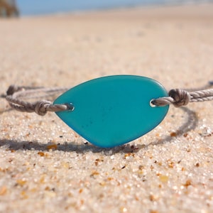 Teal Sea Glass Piece Bracelet---Gray Thread with Teal Sea Glass--Handmade Beach Glass Bracelet--Sea Glass Jewelry--Beach Jewelry