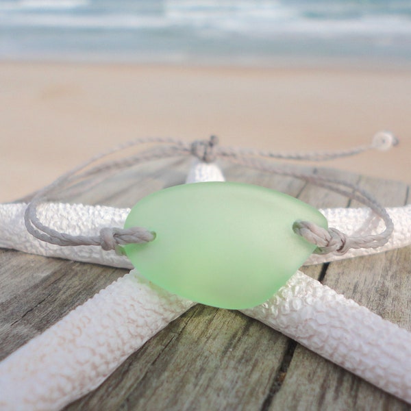 Green Sea Glass Piece Bracelet Adjustable Waterproof Bangle Green Sea Glass Handmade Sea Glass Bracelet Beach Wedding Bridesmaid Gift