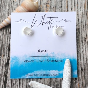 April Birthstone Earrings April Birthday Jewelry White Sea Glass Stud Earrings Sterling Silver Beach Glass Earrings April Birthday Jewelry