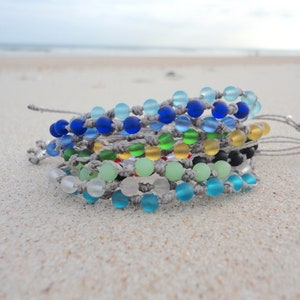 Birthstone Color Bracelet Sea Glass Bracelet Sea Glass Woven Beach Bracelet BirthStone Jewelry Custom Mothers Gift Birthday Gift for Her