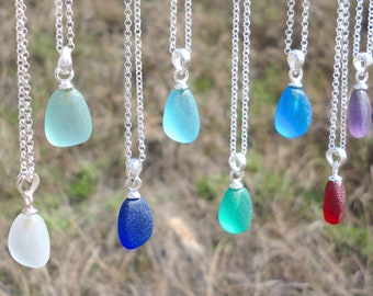 Sea Glass Drop Necklace Gift for Beach Lover Beach Glass Necklace Vacation Jewelry Gift for Beach Trip Sea Glass Jewelry Bridesmaid Necklace