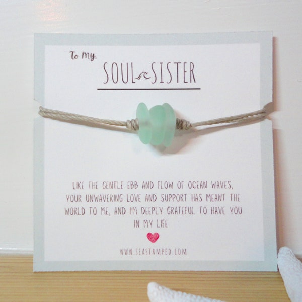 Soul Sister Bracelet Sea Glass Bracelet Simple Beach Glass Bracelet Unbiological Sister Gift Soul Sister Gift for Best Friend Sister Gift