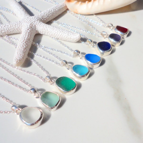 Sea Glass Pendant Necklace Sterling Silver Sea Glass Jewelry Mermaid Tear Ocean Necklace Mermaid Jewelry Birthday Gift Vacation Jewelry Gift