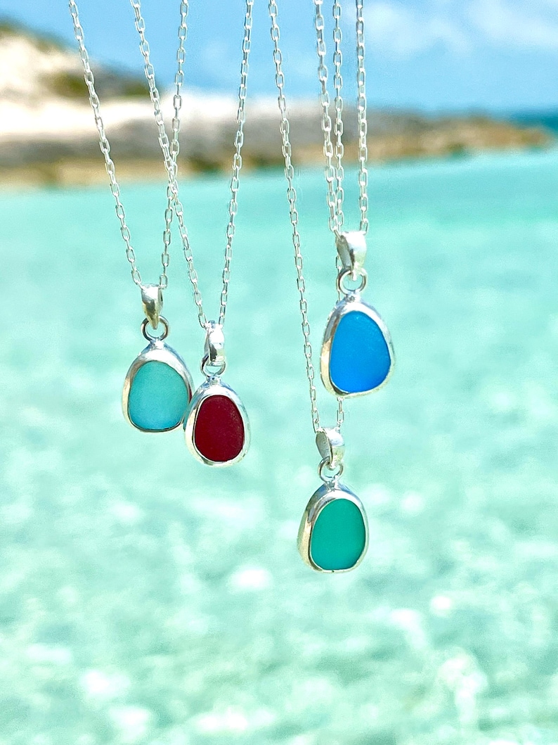 Sea Glass Pendant Necklace Sterling Silver Sea Glass Jewelry Mermaid Tear Ocean Necklace Mermaid Jewelry Birthday Gift Vacation Jewelry Gift image 16