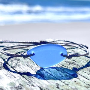 Periwinkle Sea Glass Piece Bracelet--Gray Thread with Purple Sea Glass--Handmade Beach Glass Bracelet--Adjustable Waterproof Bangle