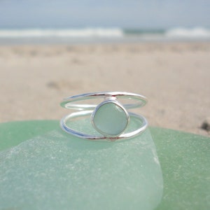 Sea Foam Sea Glass Ring, Unique Beach Glass Ring, Double Wire Sterling Silver Ring, Sea Glass Jewelry, Seaglass Ring, Sea Glass Gifts