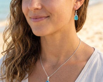 Sea Glass Jewelry Set, Sterling Silver Sea Glass Jewelry, Matching Necklace & Earring Set, Beach Jewelry, Ocean Gift, Bridesmaid Gift Set
