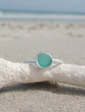 Teal Sea Glass Ring, Thin Sterling Silver Minimalist Beach Ring, Sea Glass Jewelry, Mermaid Ocean Ring, Beach Jewelry, Beach Birthday Gift