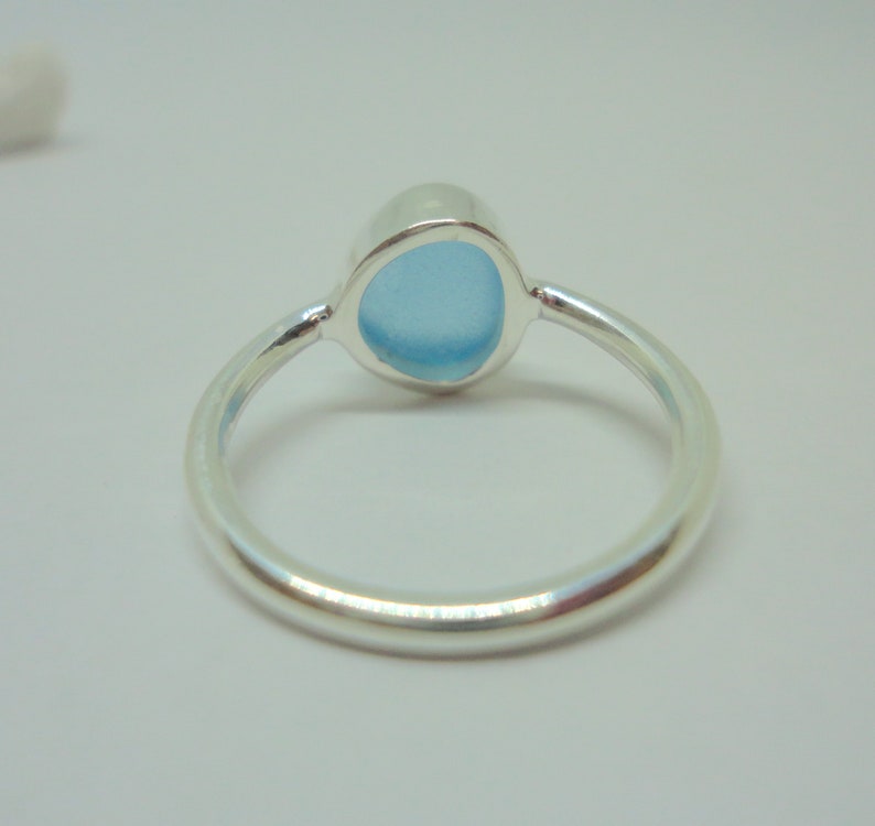 Light Blue Sea Glass Thin Band RingSterling Silver Minimalist Beach RingSea Glass Jewelry made for Mermaids-Ocean RingBeach Jewelry image 8