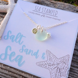 Tiny Initial Sea Glass Necklace, Petite Sterling Silver Initial Charm Necklace, Sea Glass Jewelry, Soul Sister Gift, Bridesmaid Necklace image 6